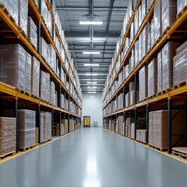 Clean modern warehouse with organized cargo