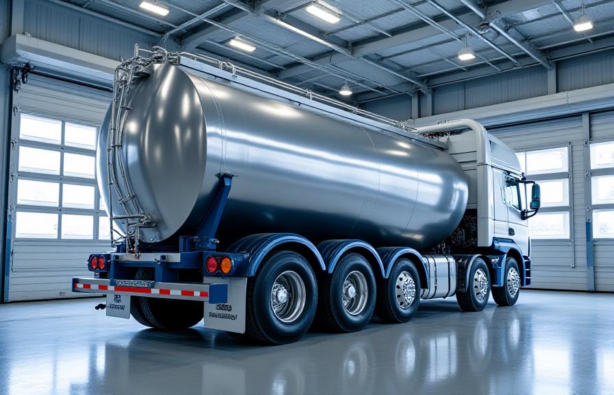 Specialized stainless steel chemical tanker truck